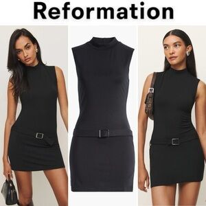 Reformation Jemma Knit Dress in Black Sleeveless Mini Belt Stretchy M NWT 178$